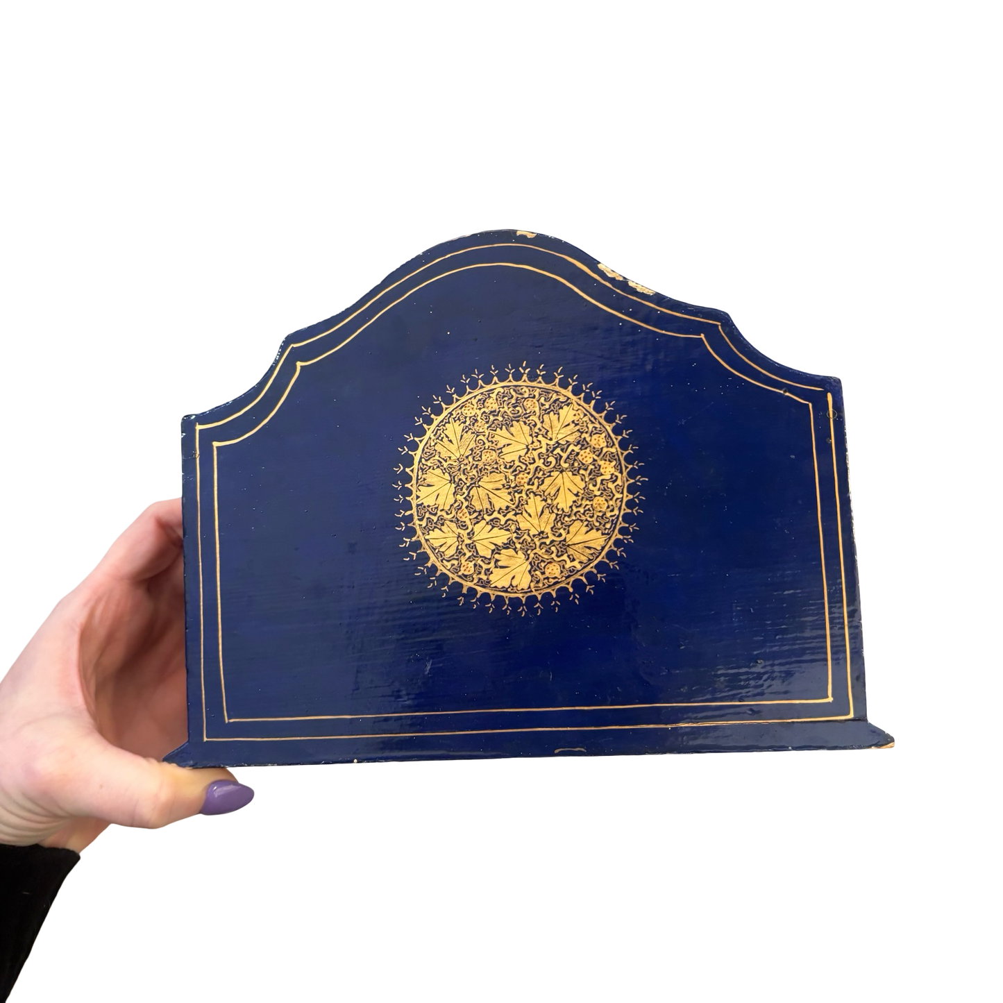 Lacquered Blue and Gold Wooden Letter Holder