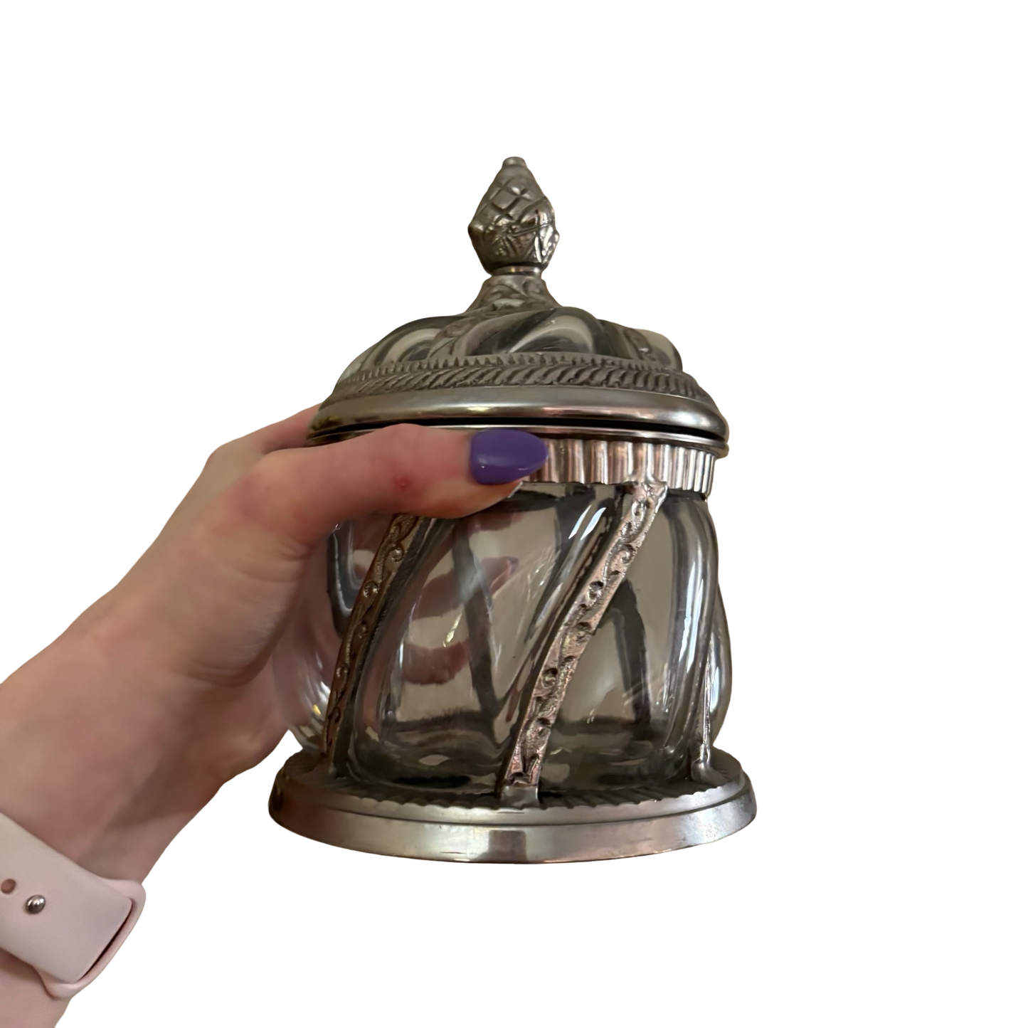Silver Caged Bubble Glass Apothecary Jar