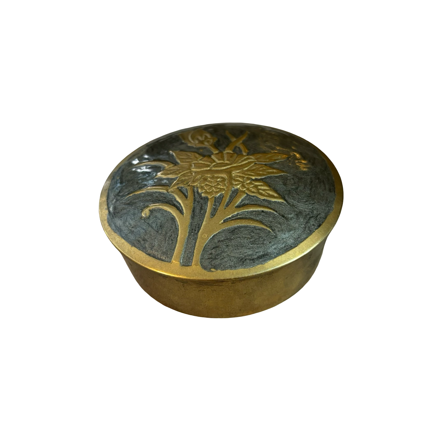 Brass Floral Enameled Box