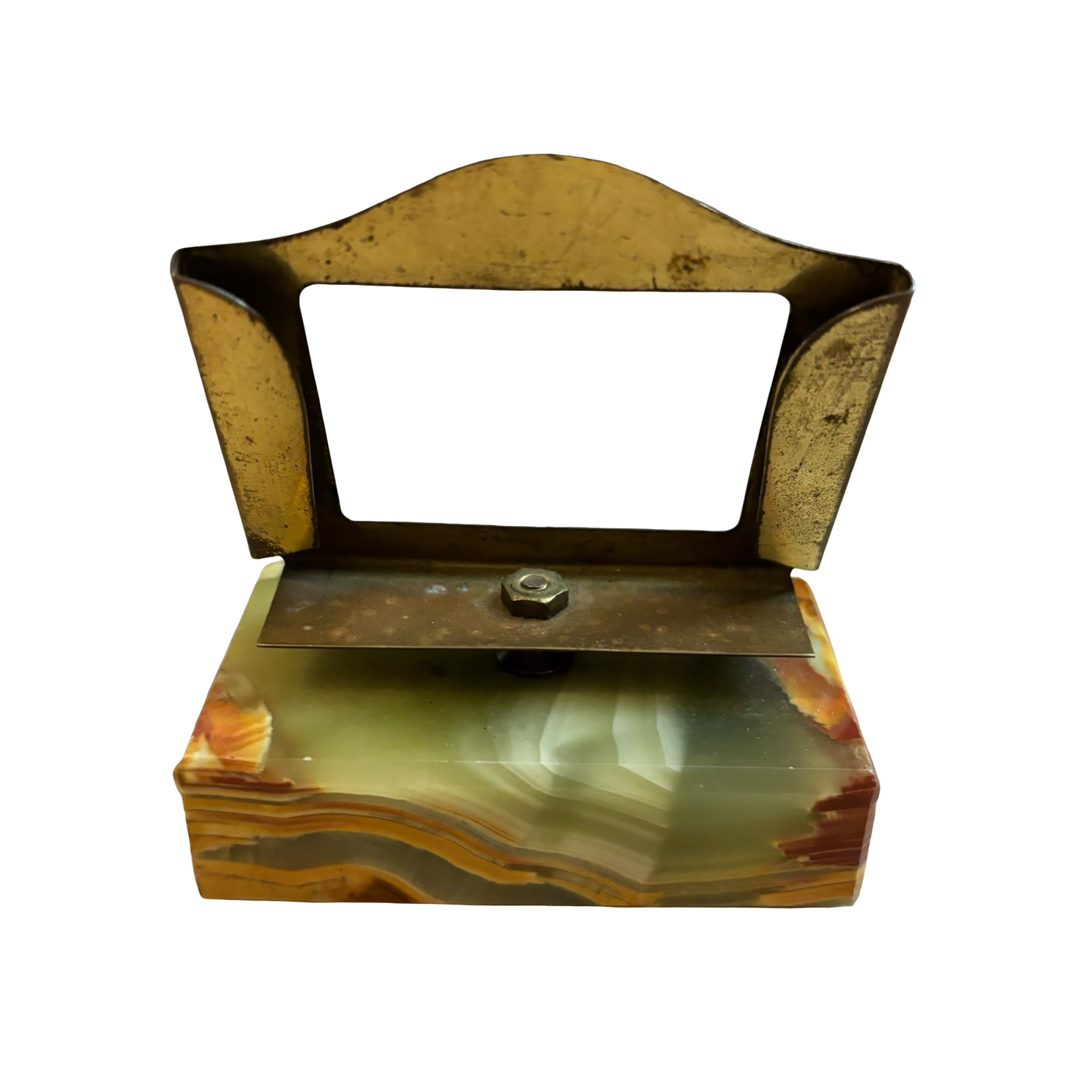 Brass and Green Onyx Business Card Stand