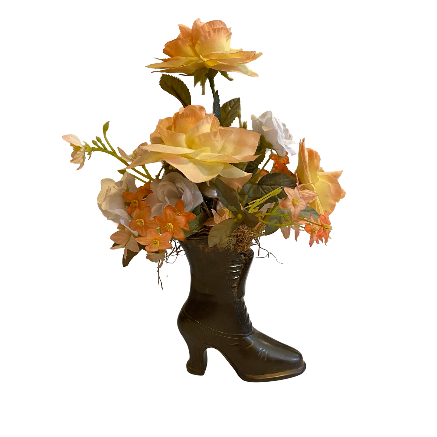 Brass Victorian Boot Vase with Faux Florals