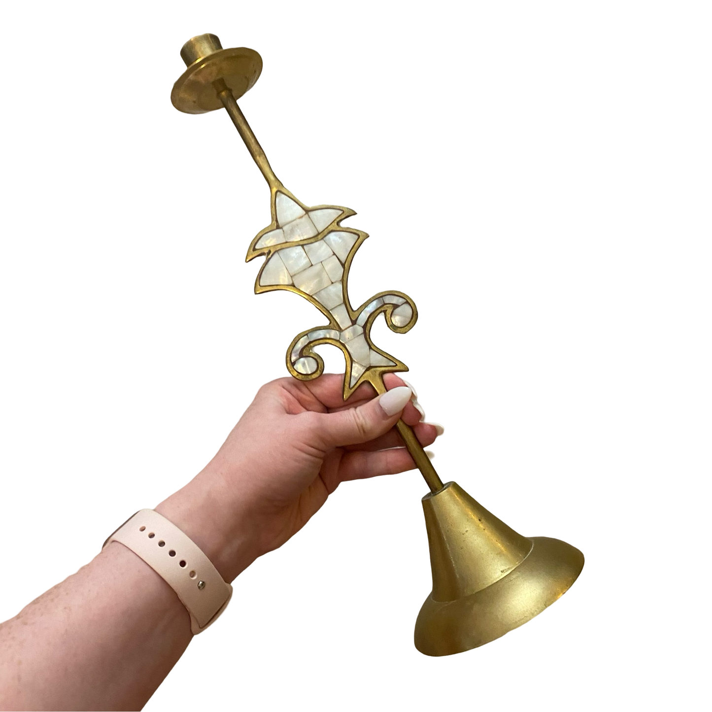 Mother of Pearl Brass Candlestick Pair