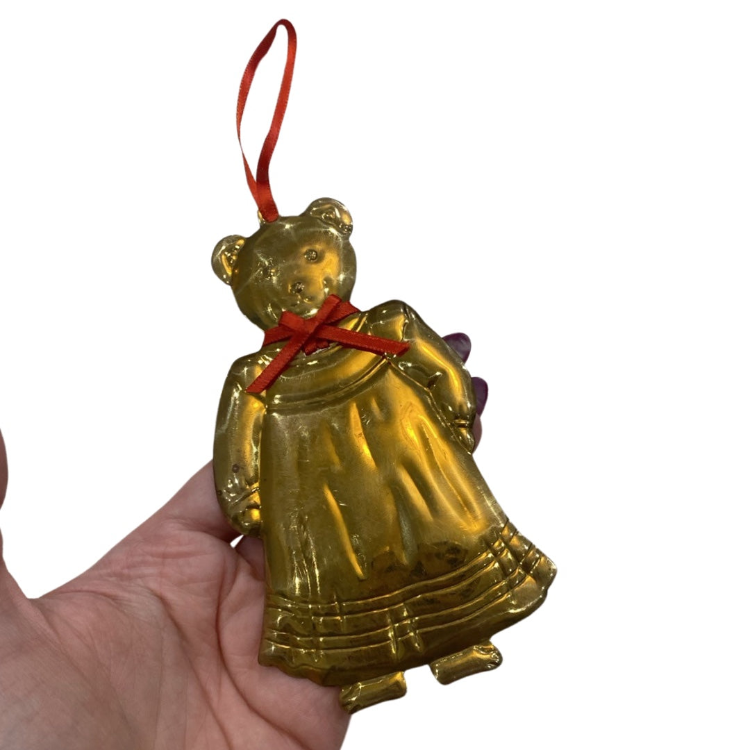 Brass Teddy Bear Girl Ornament