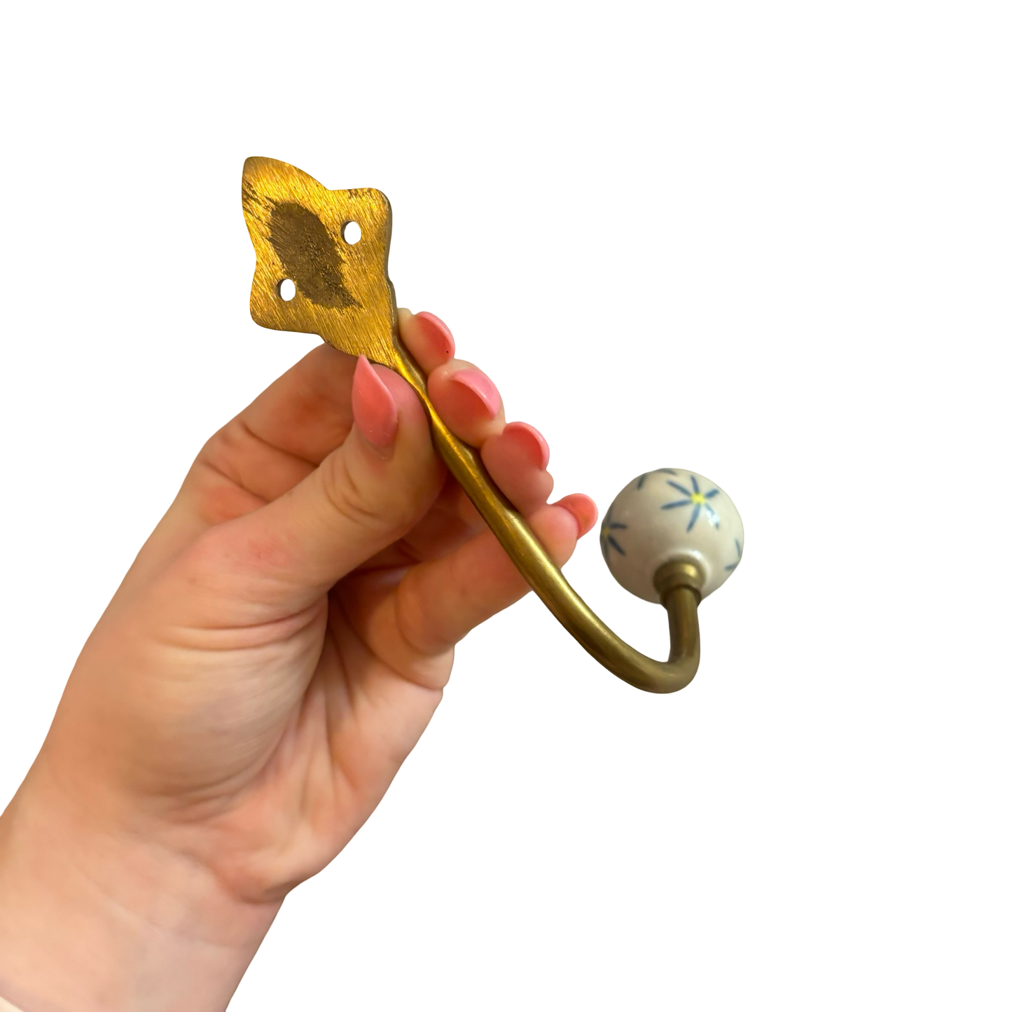 Brass Wall Hook with Porcelain Knob