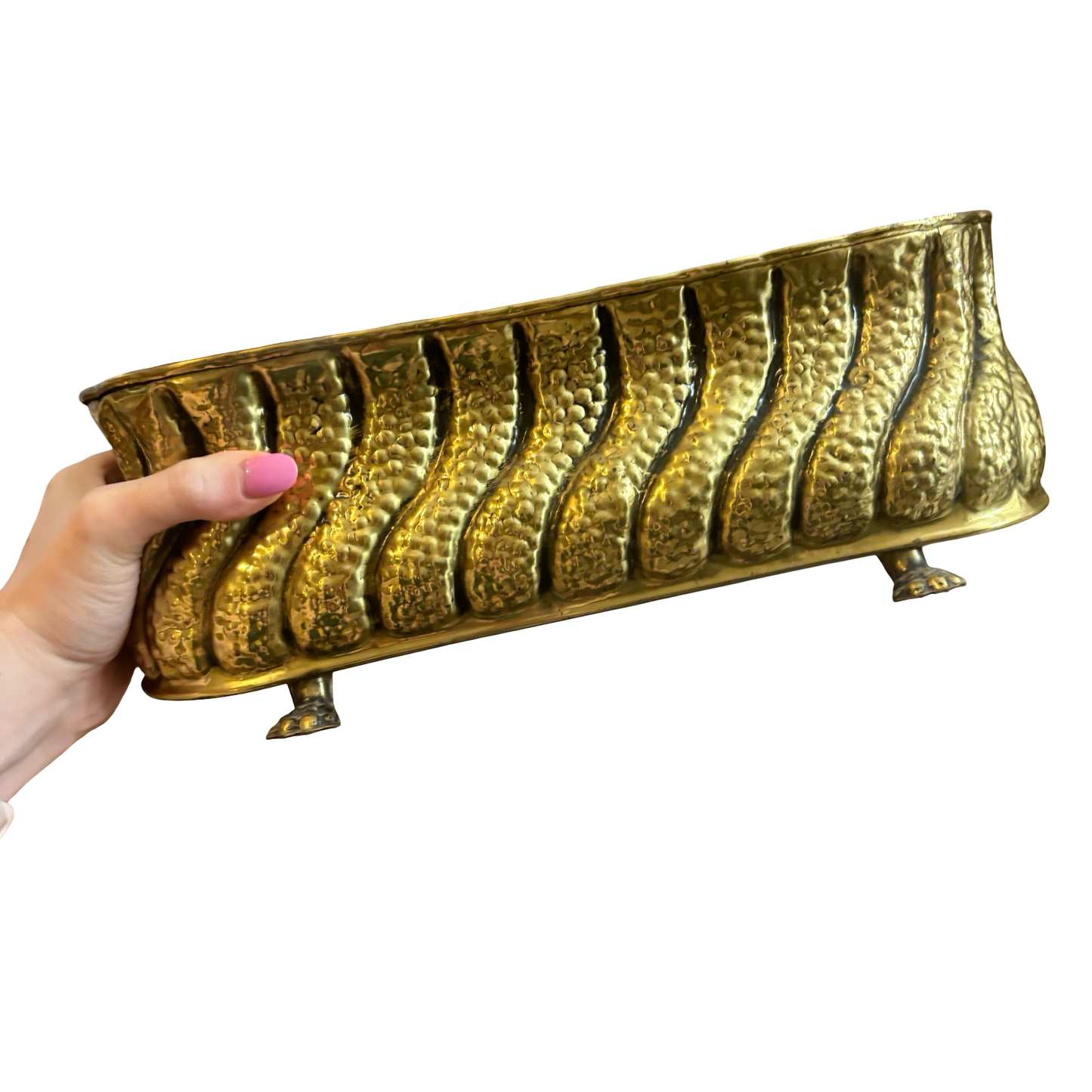 Large English Brass Footed Planter