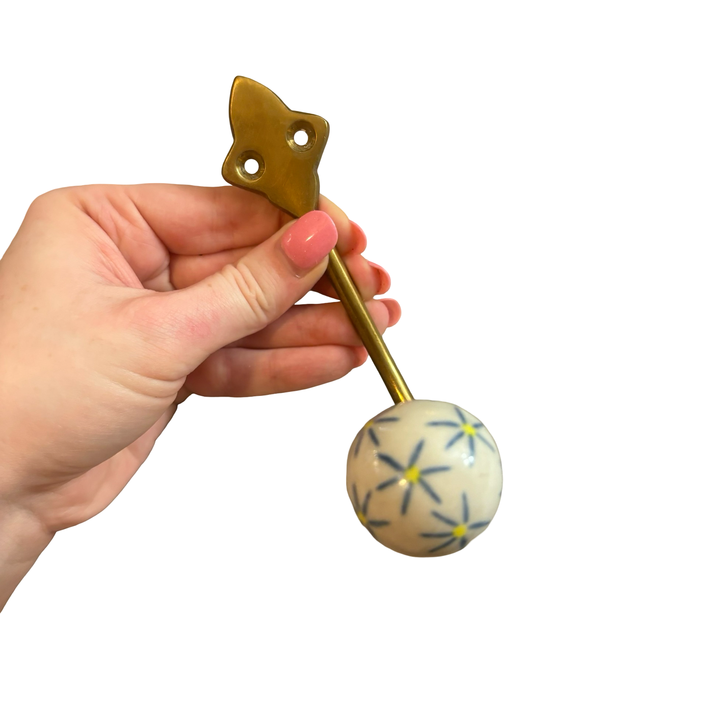 Brass Wall Hook with Porcelain Knob