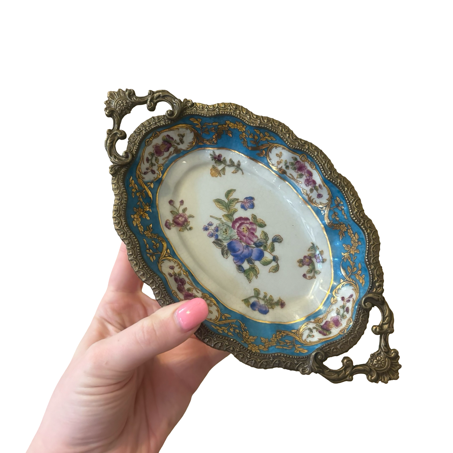 Porcelain Bronze Rimmed Footed Tray