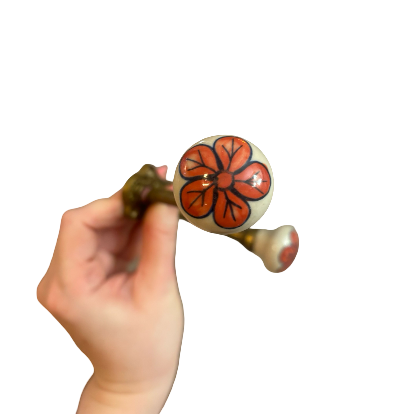 Brass Wall Hook with Porcelain Knobs