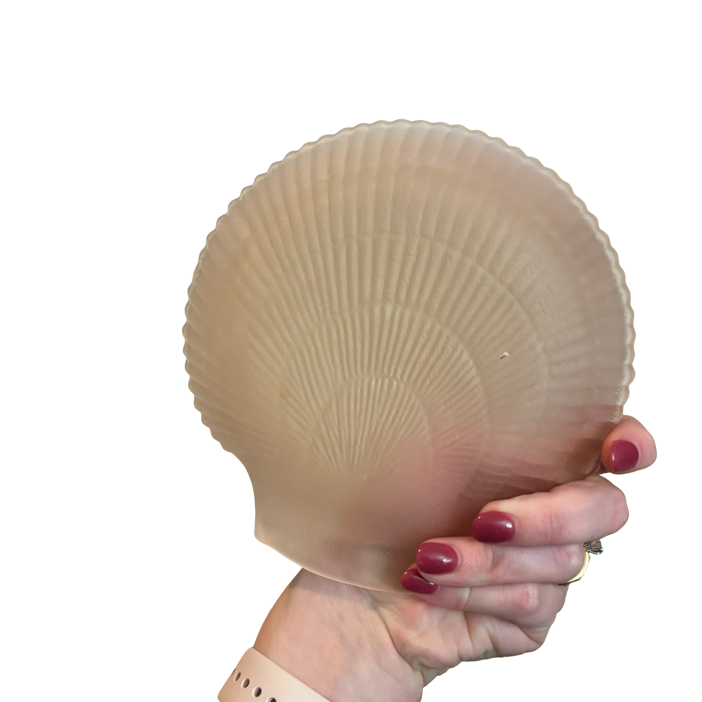 Pink Frosted Glass Shell Dish with Nautical Themed Matches