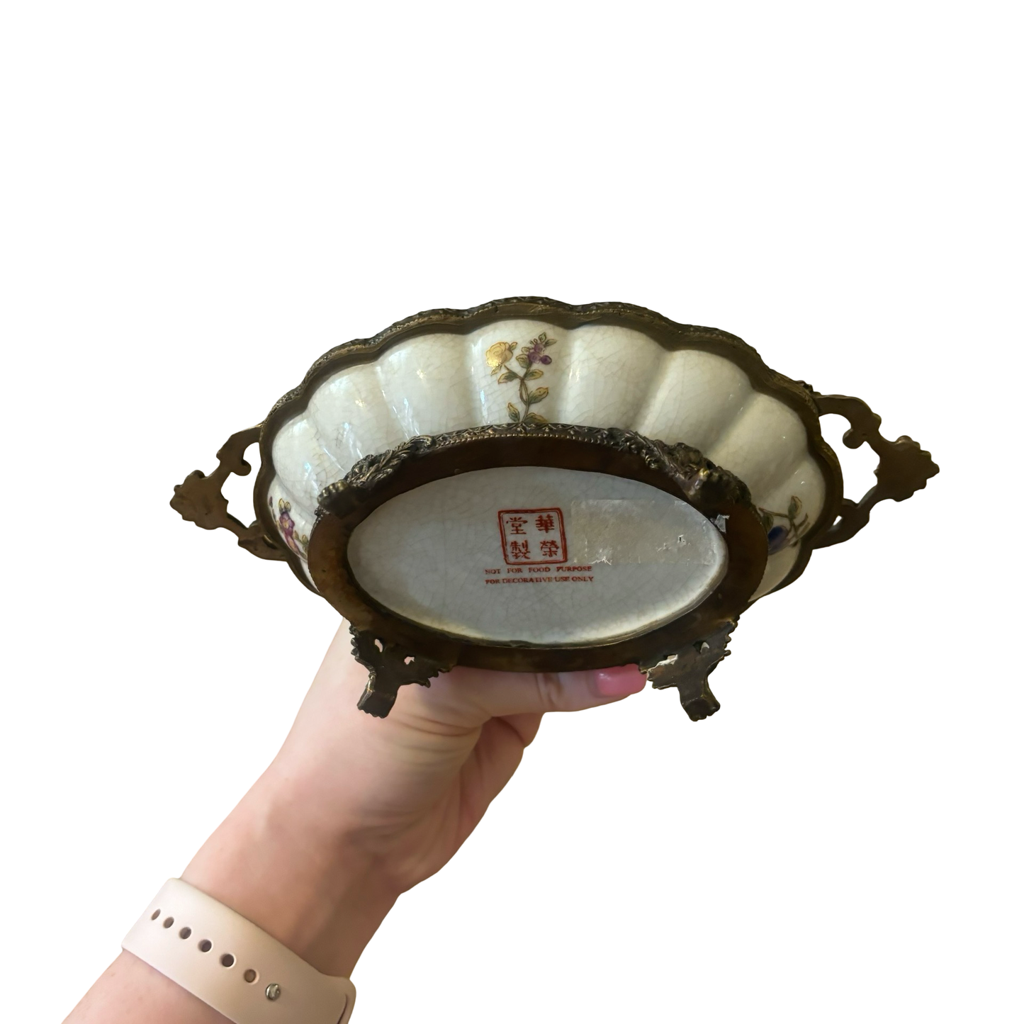 Porcelain Bronze Rimmed Footed Tray