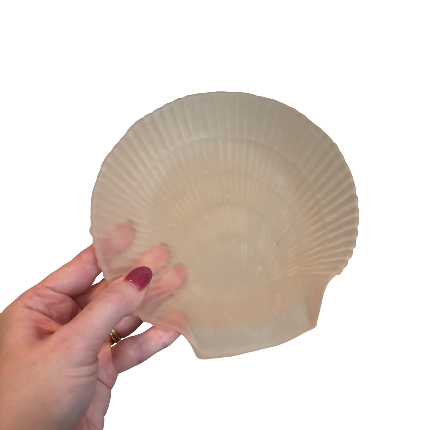 Pink Frosted Glass Shell Dish with Nautical Themed Matches