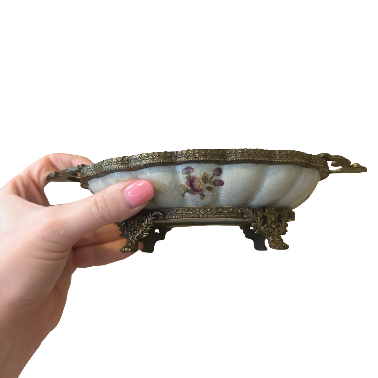 Porcelain Bronze Rimmed Footed Tray