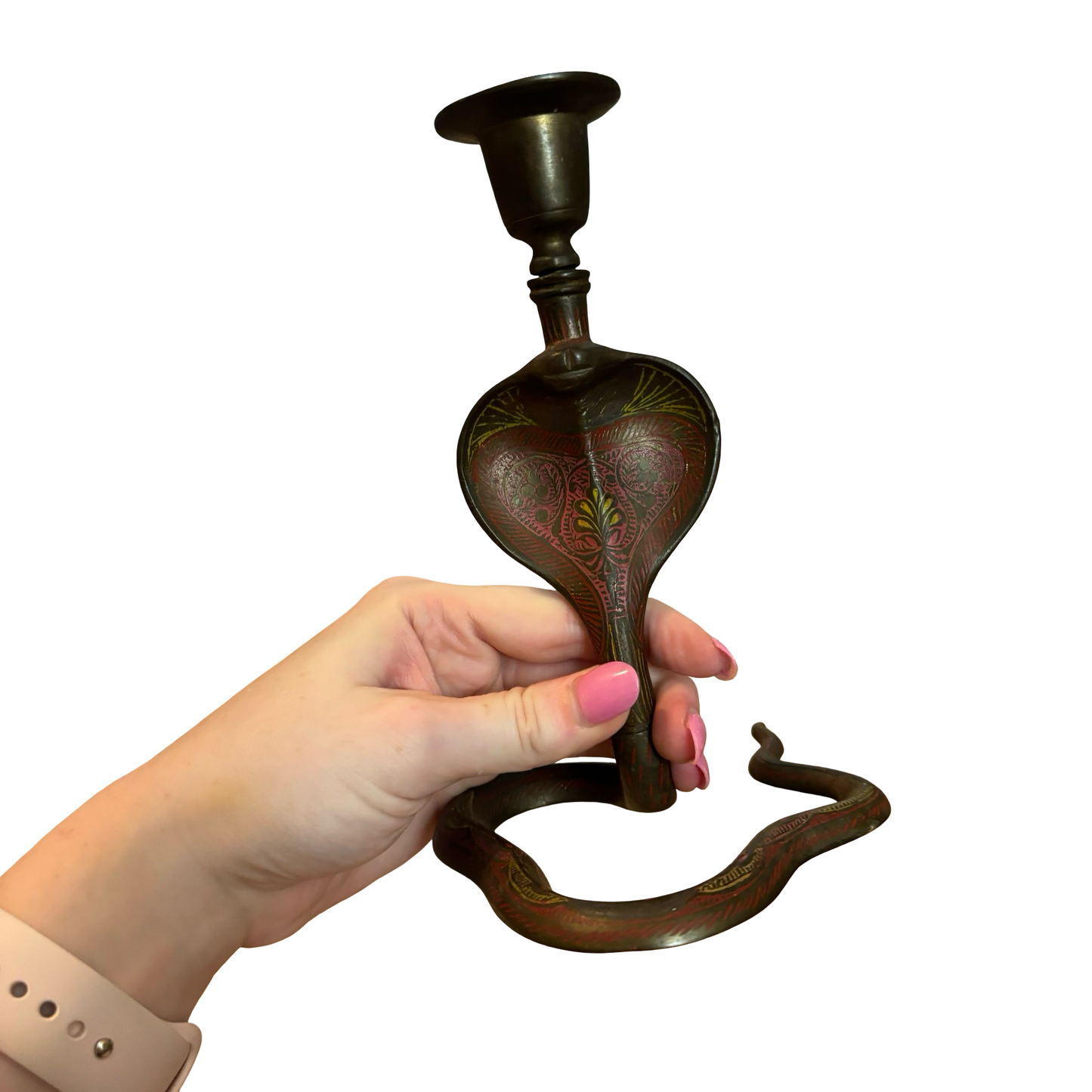 Brass Enameled Cobra Snake Candlestick