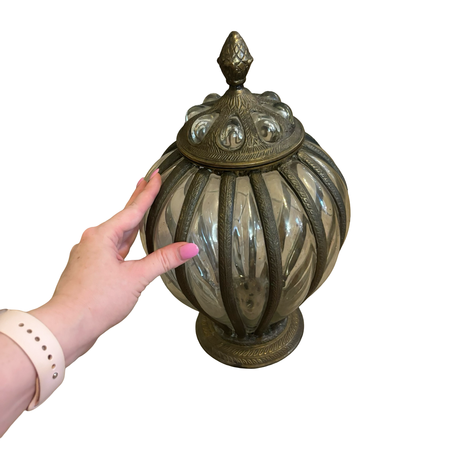 Brass Caged Bubble Glass Apothecary Jar