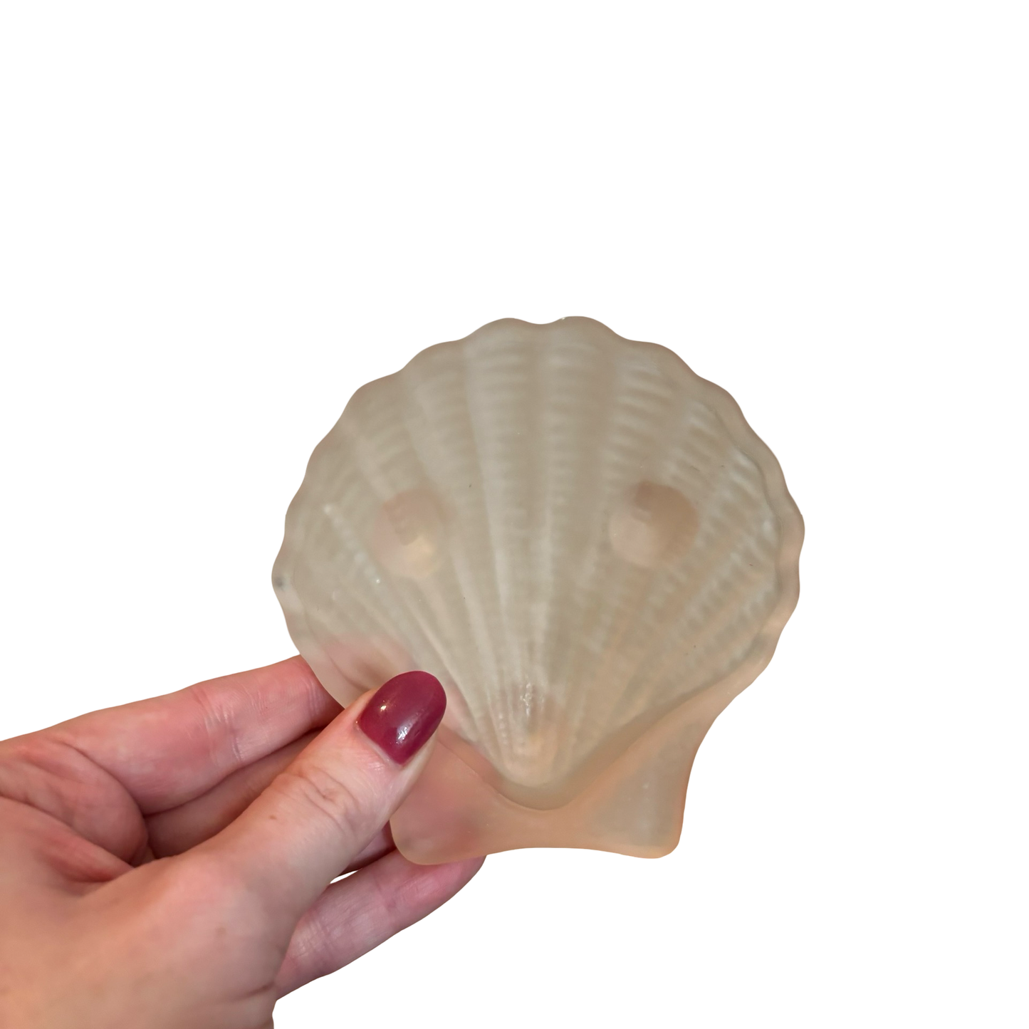 Pink Frosted Glass Shell Dish with Nautical Themed Matches
