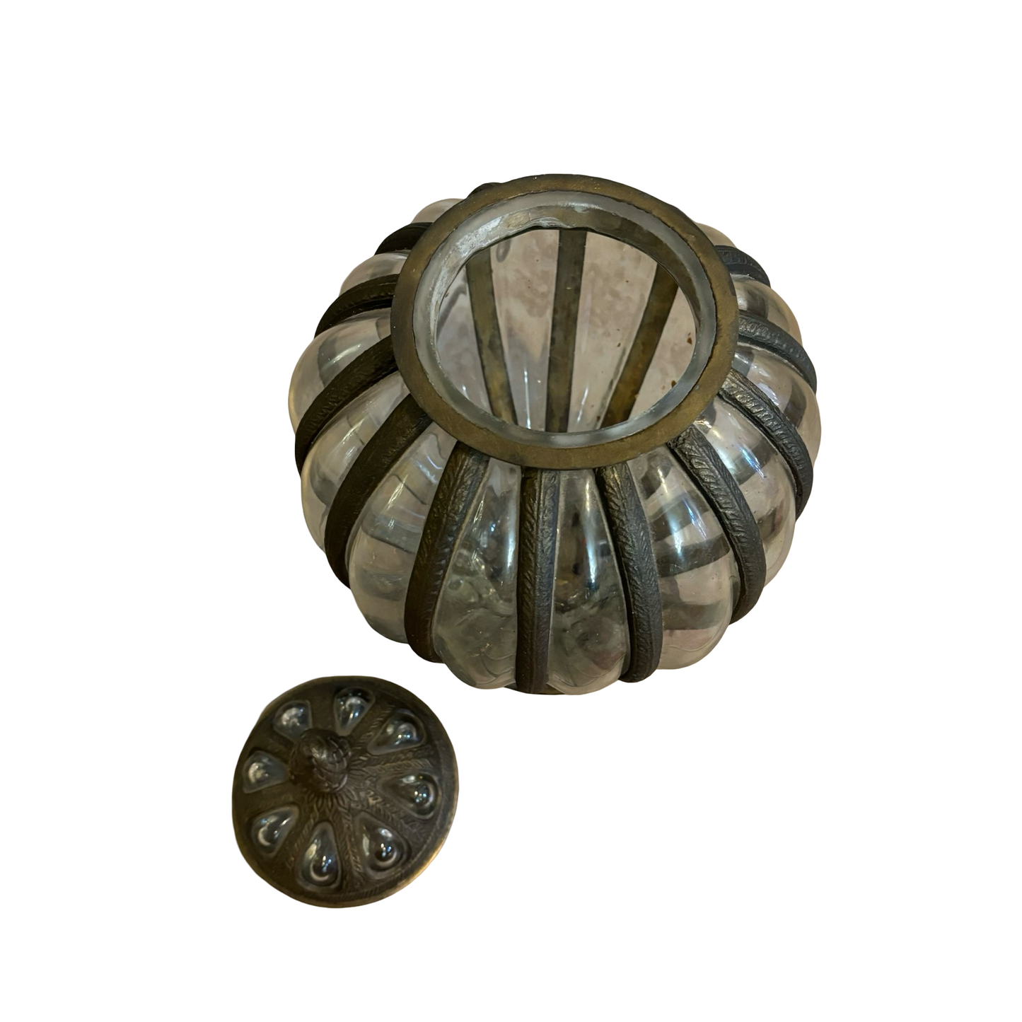 Brass Caged Bubble Glass Apothecary Jar