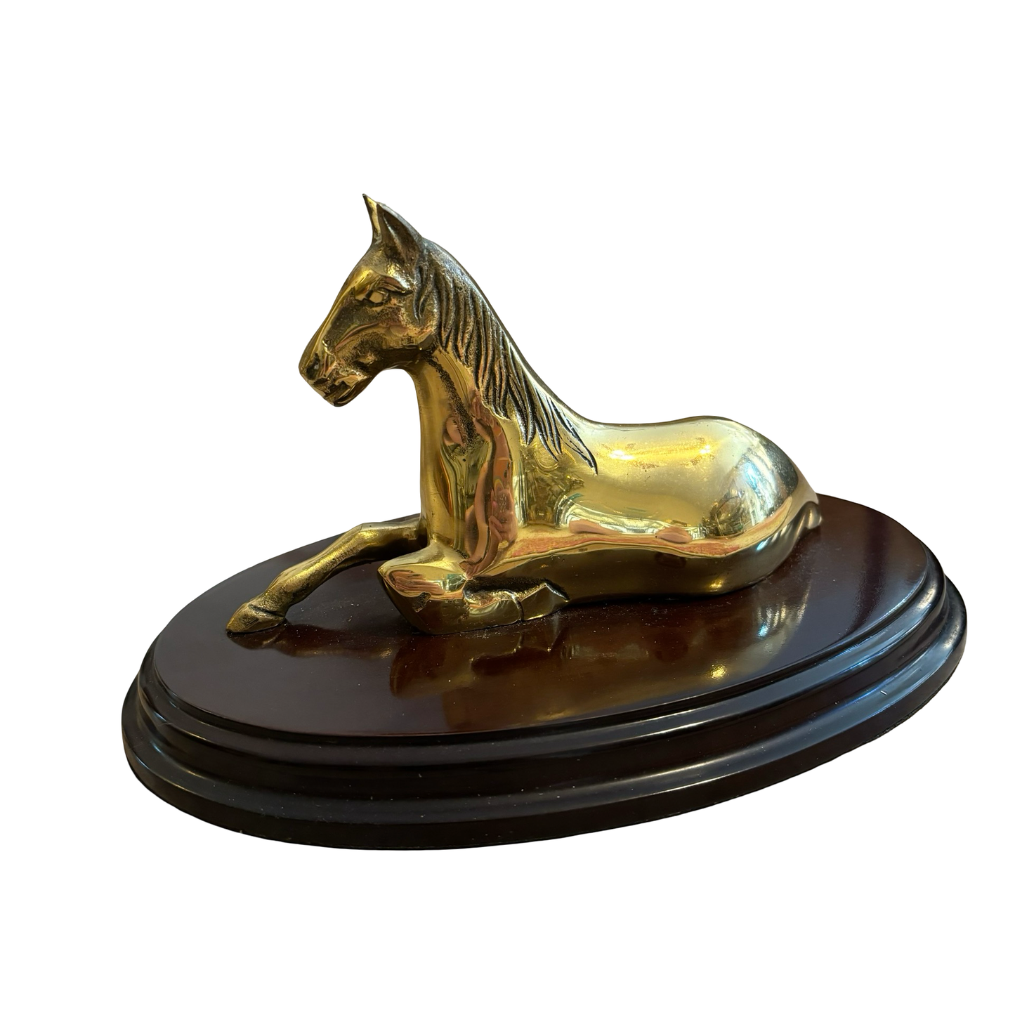 Brass Horse on Wooden Base