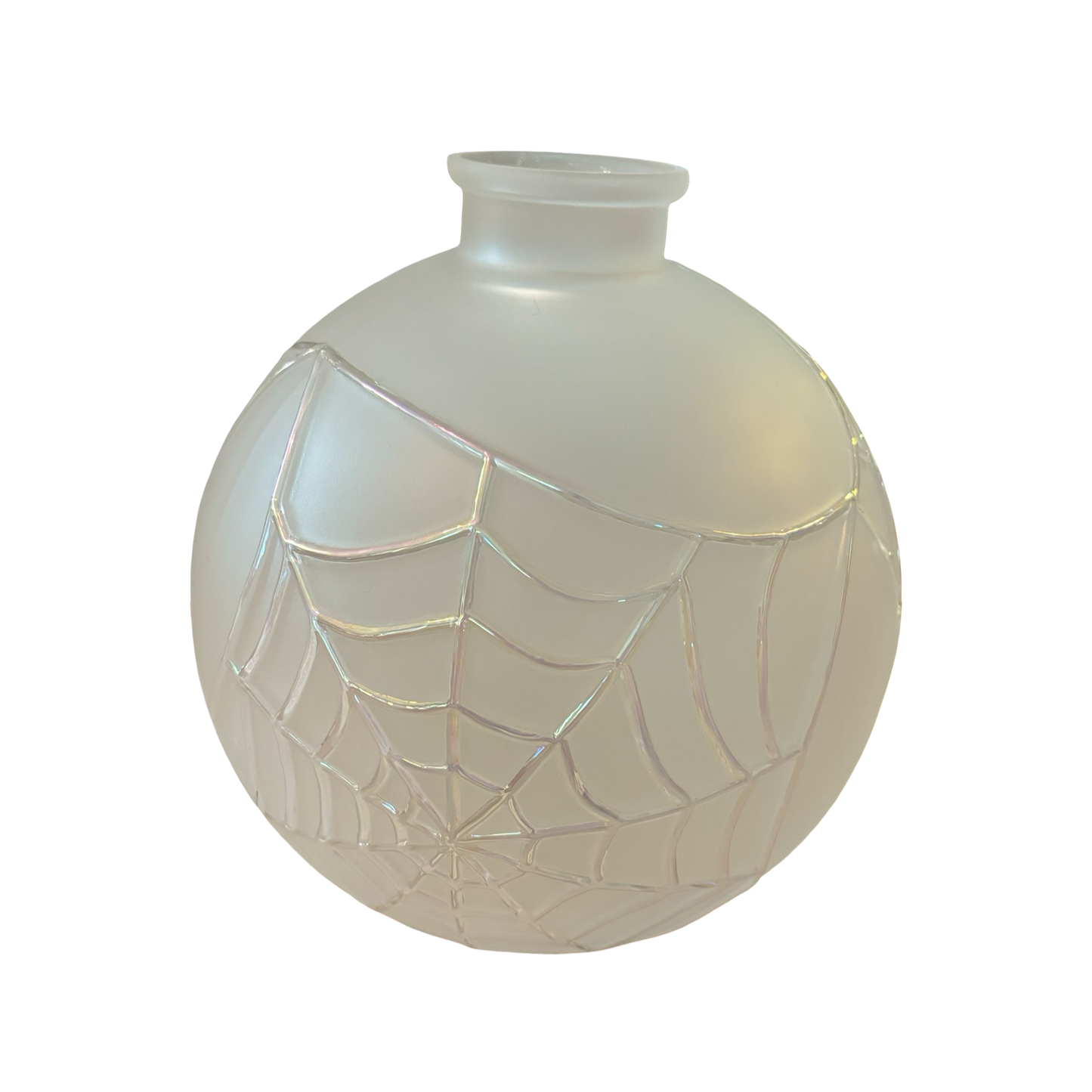 Large Frosted Glass Vase with Iridescent Spiderwebs