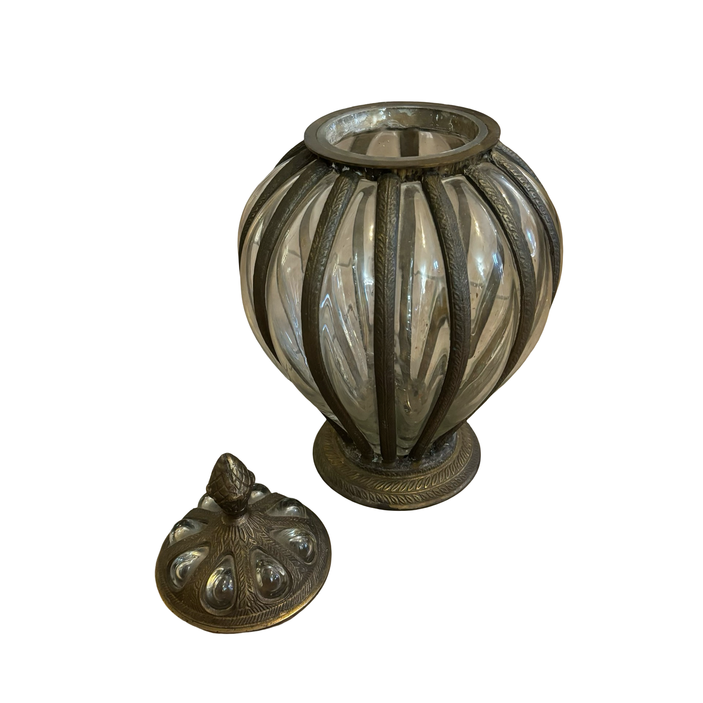 Brass Caged Bubble Glass Apothecary Jar