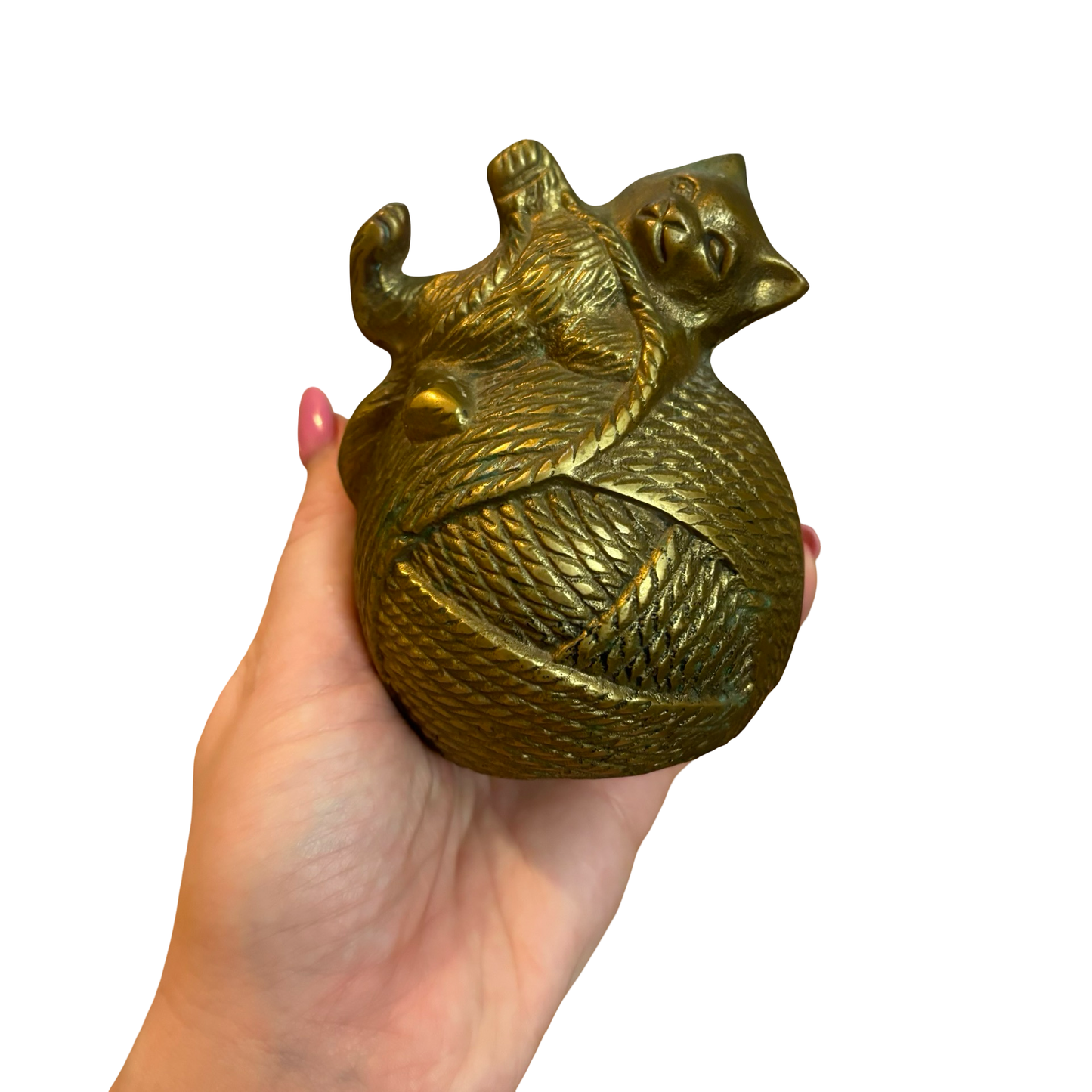 Brass Kitten on Yarn Coin Bank