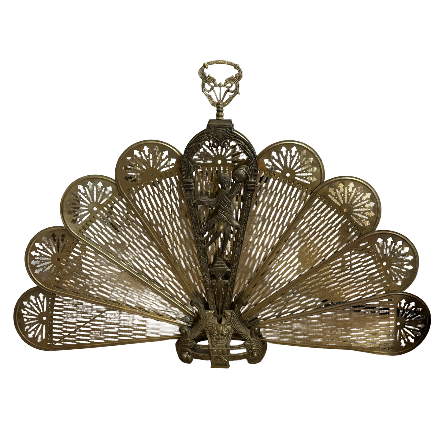 Extra Large Brass Peacock Fireplace Screen