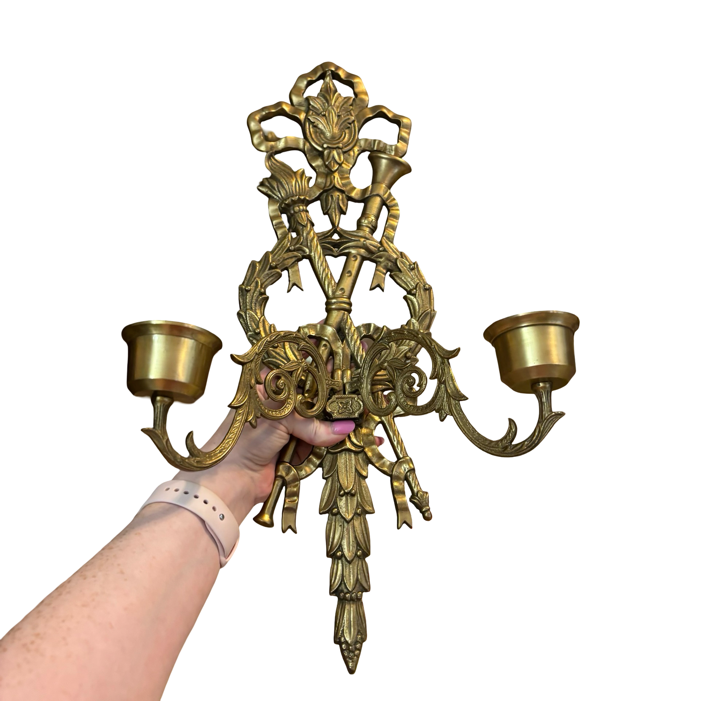 Pair of Large Ornate Brass Sconces
