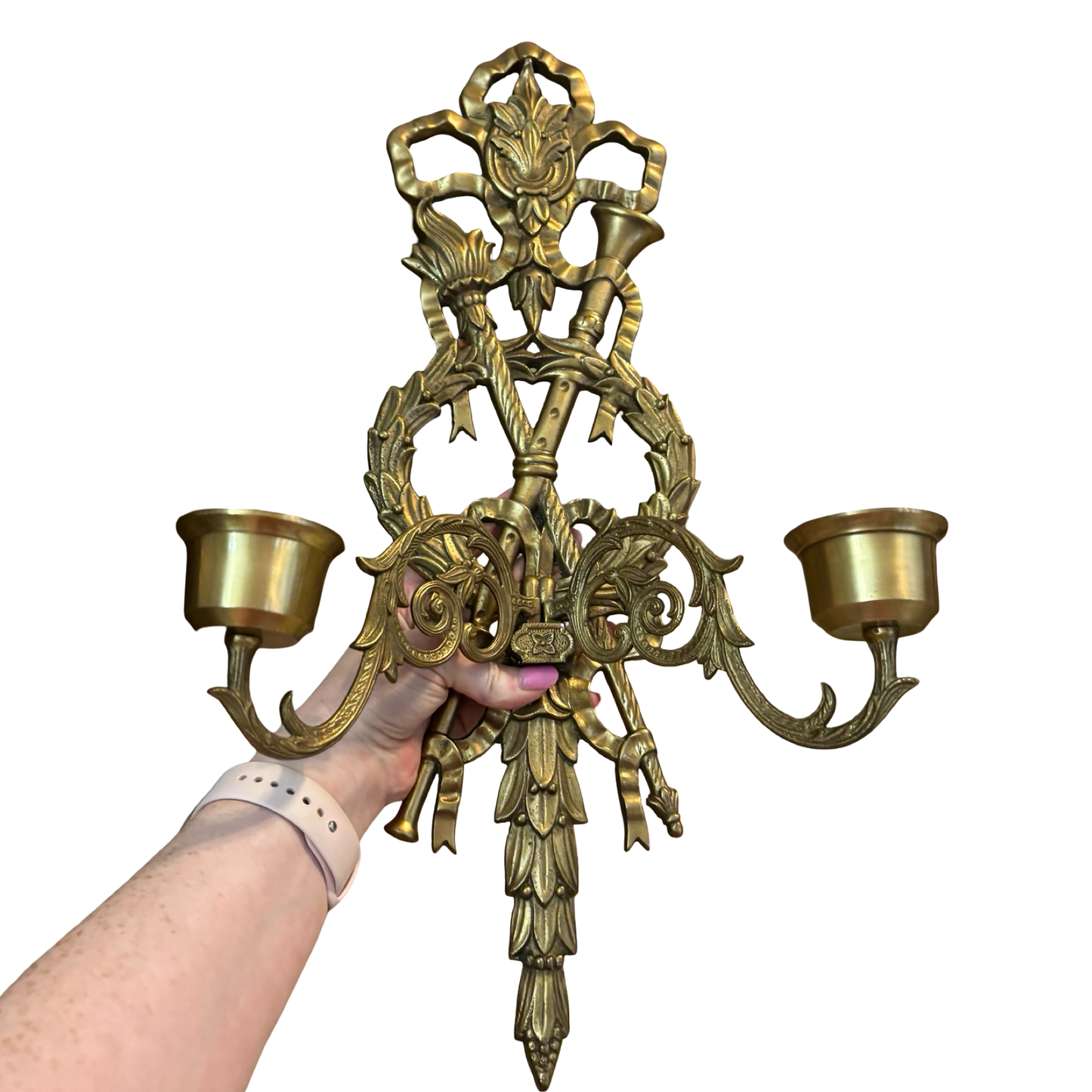 Pair of Large Ornate Brass Sconces