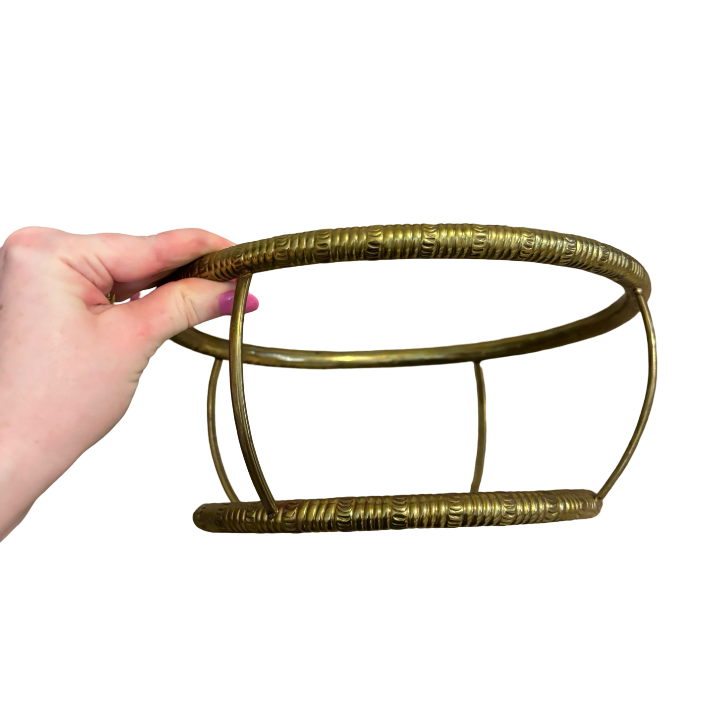 Vintage Italian Rattan Basket Bowl with Brass Trim in the Style of Gabriella Crespi