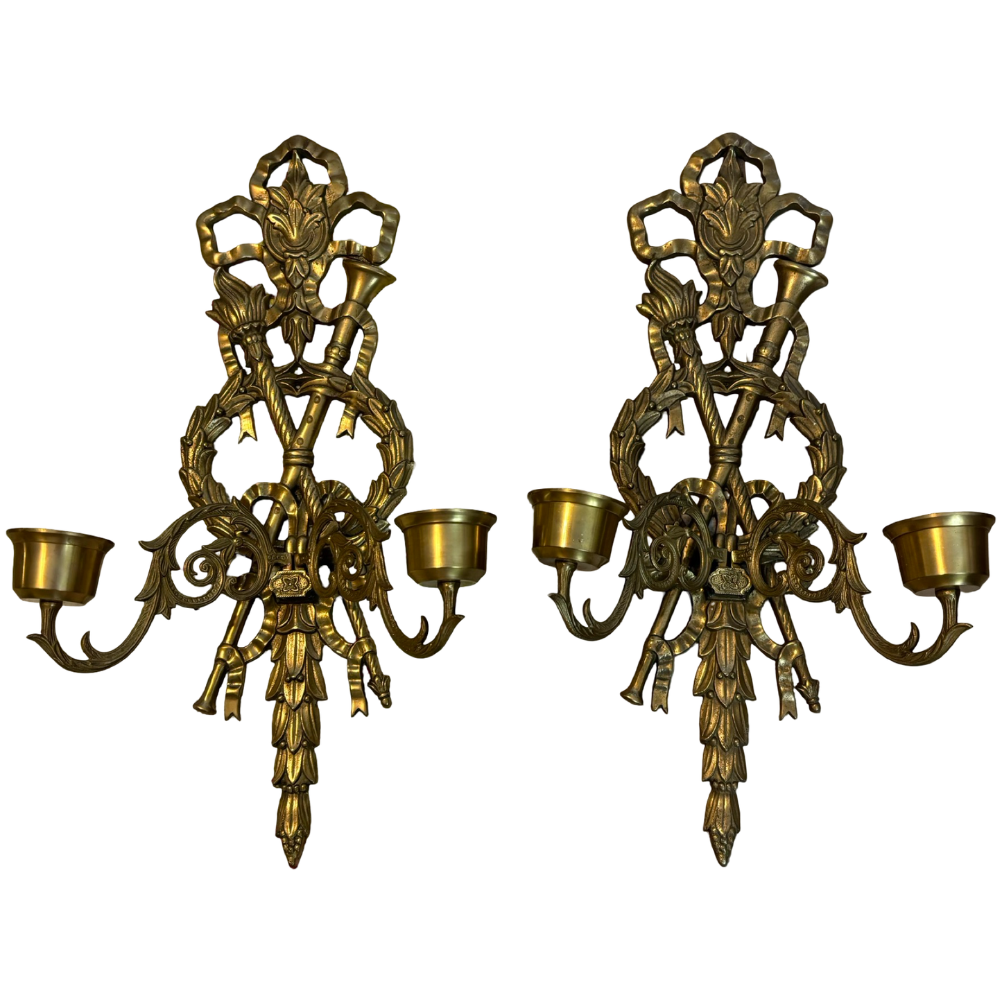 Pair of Large Ornate Brass Sconces