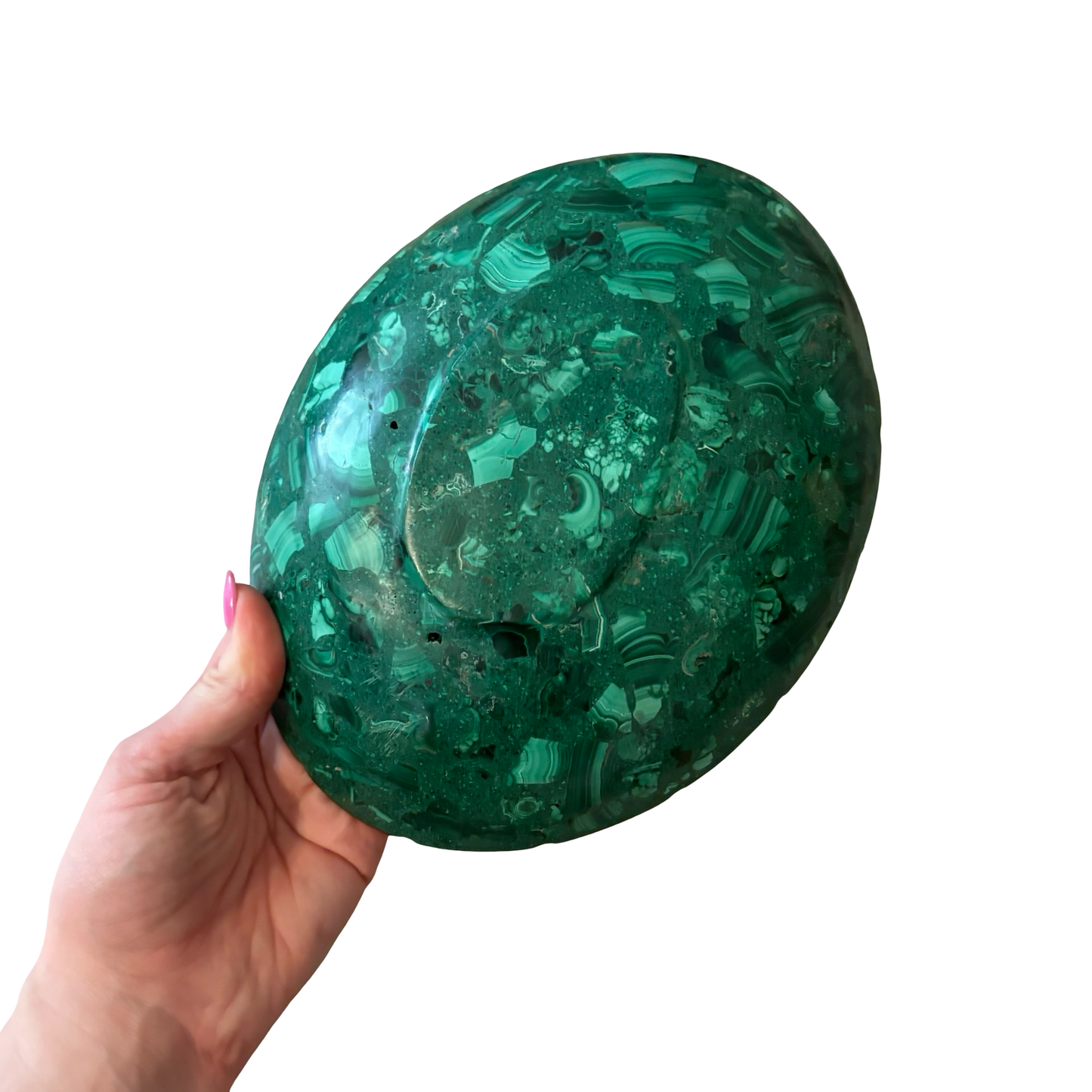 Large Brass Rimmed Malachite Bowl