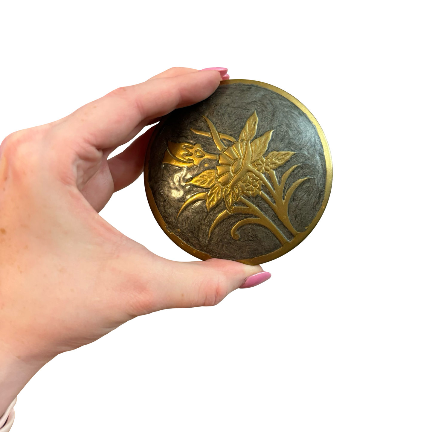 Brass Floral Enameled Box