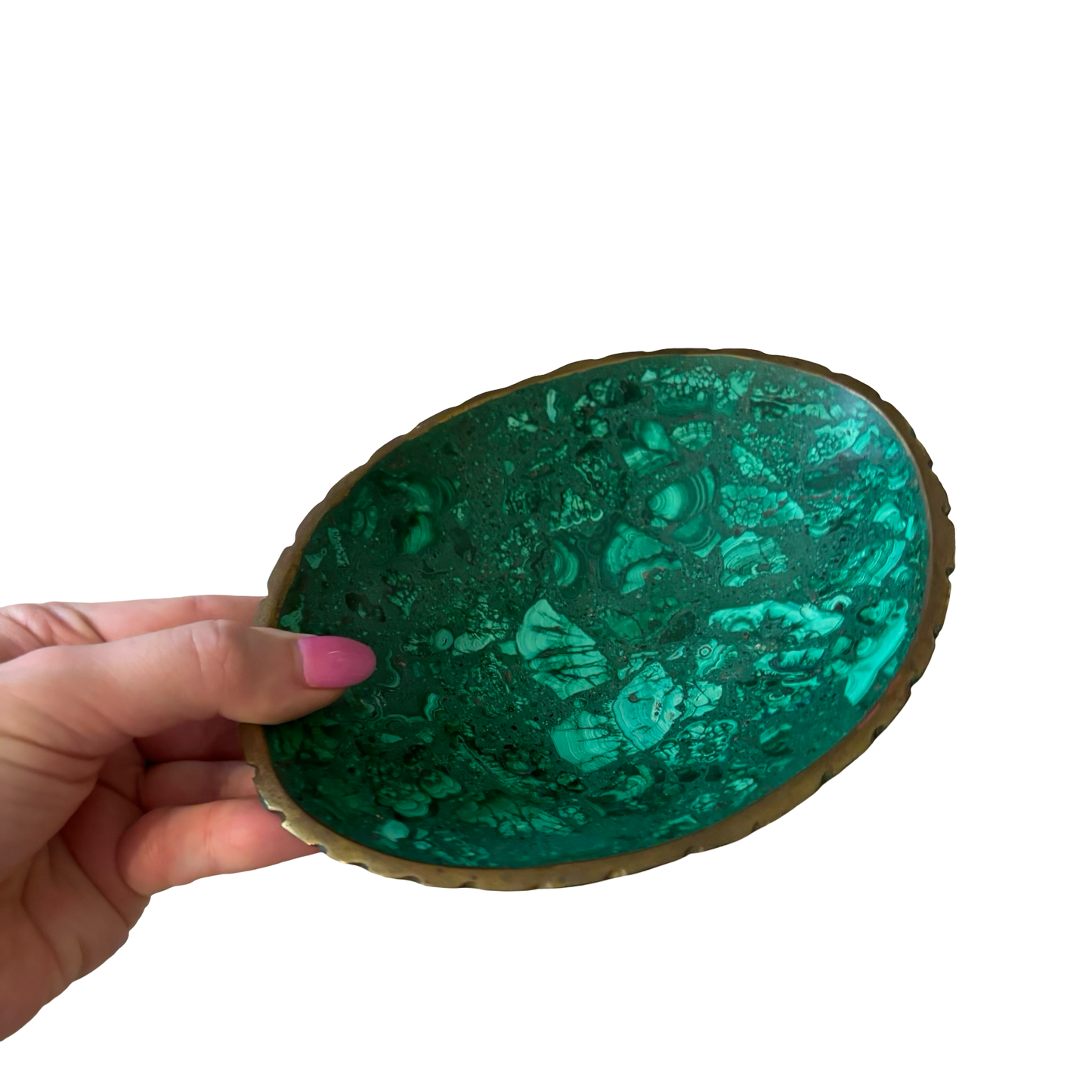 Medium Brass Rimmed Malachite Bowl