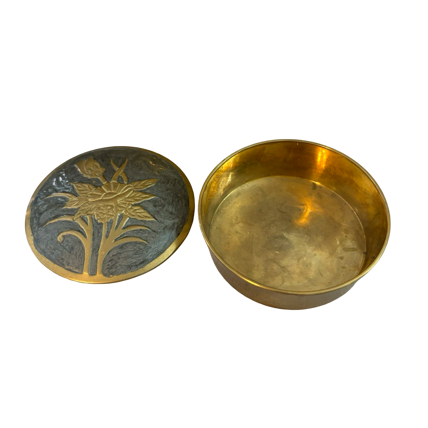 Brass Floral Enameled Box