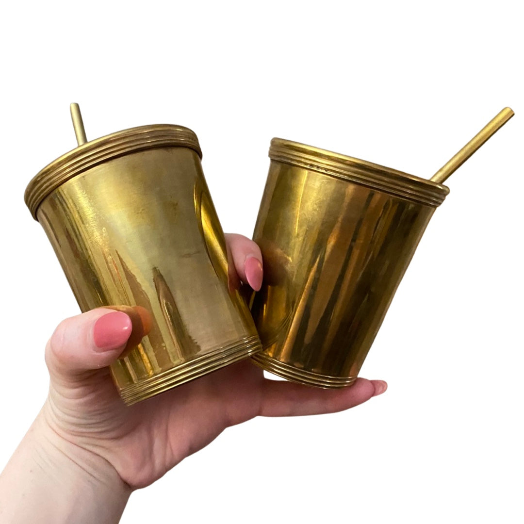 Pair of Brass Cups & Straws