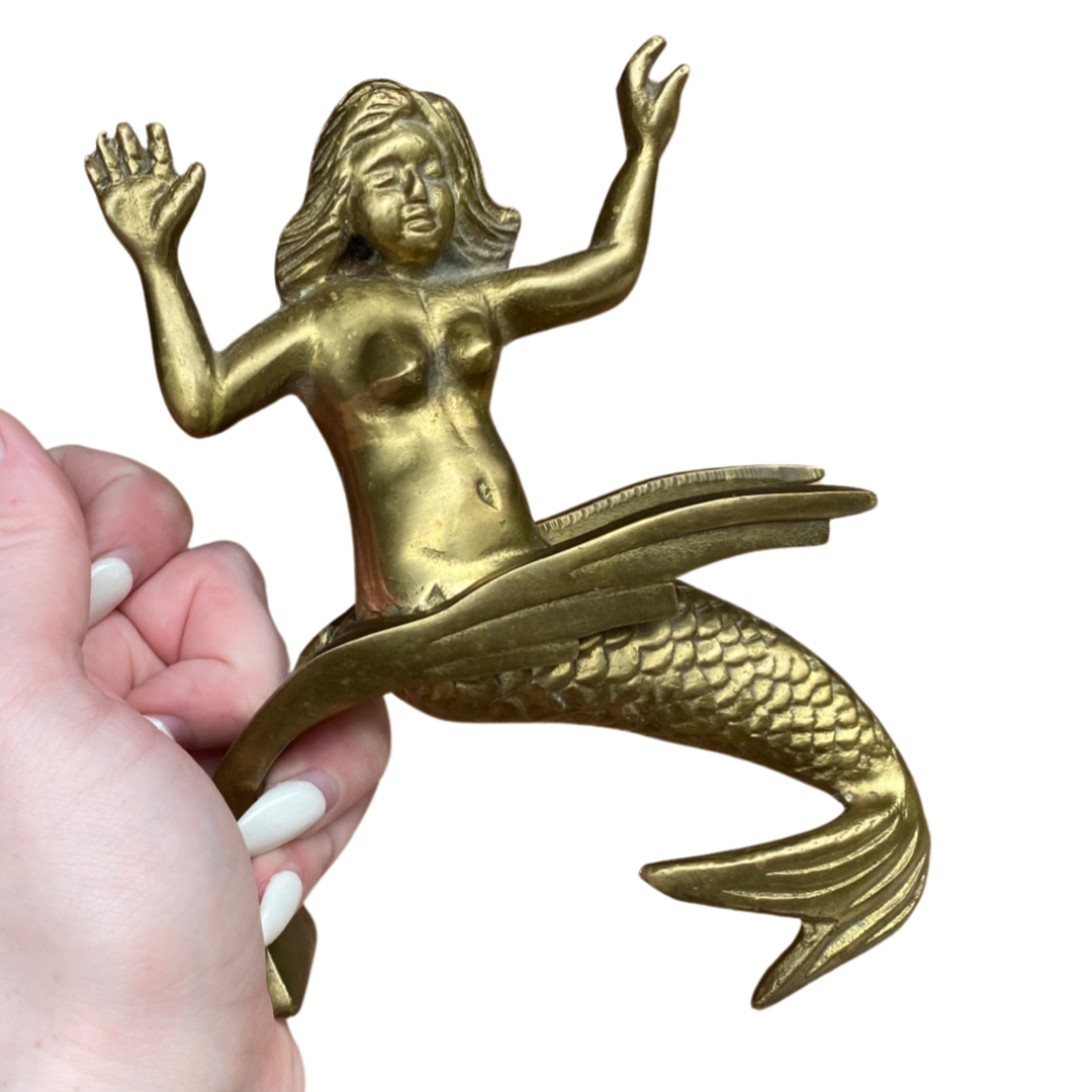Brass Mermaid Riding Wave