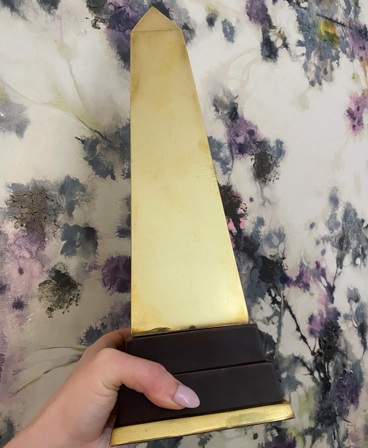 Brass and Wood Obelisk