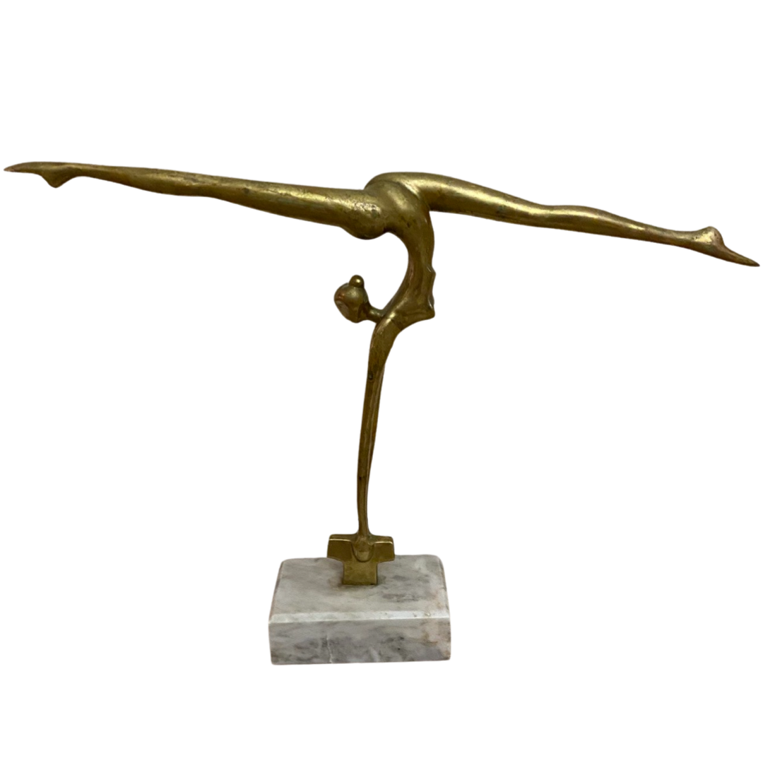 Brass Acrobat Woman on Marble Base