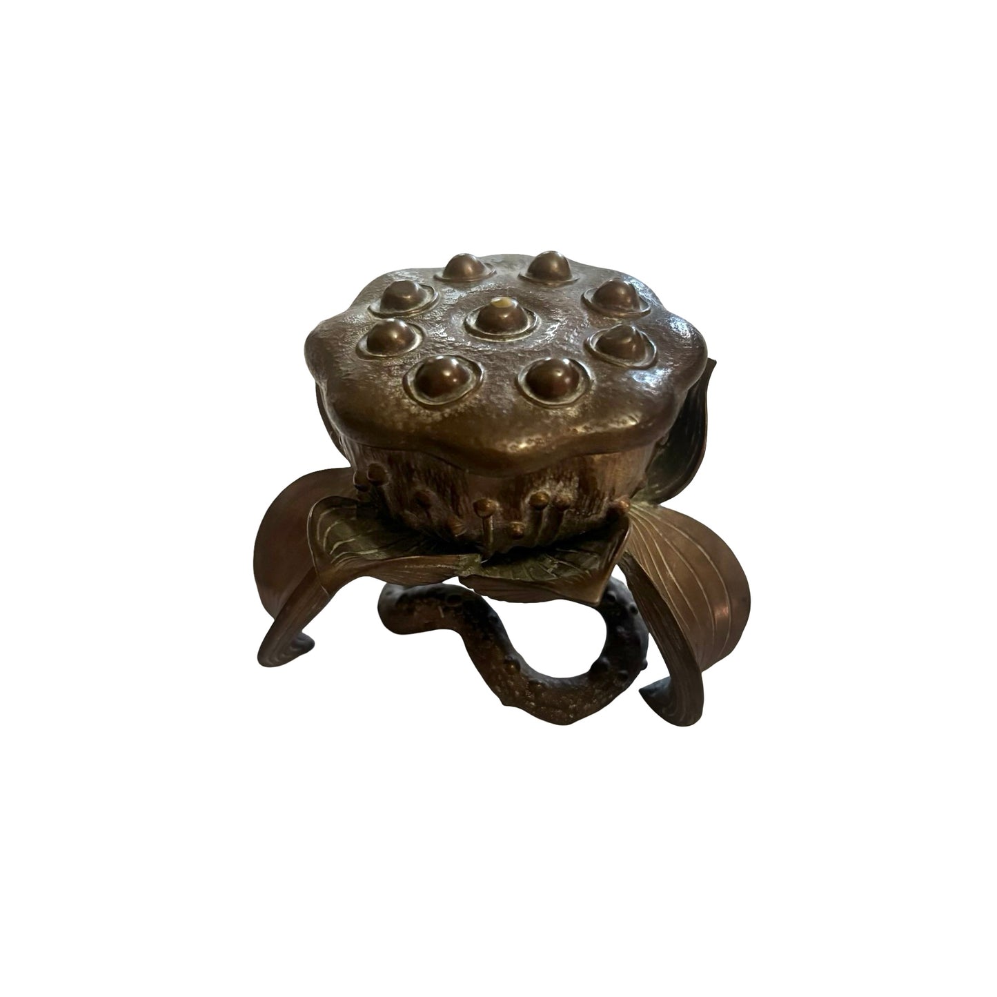 Bronze Lotus Flower Inkwell