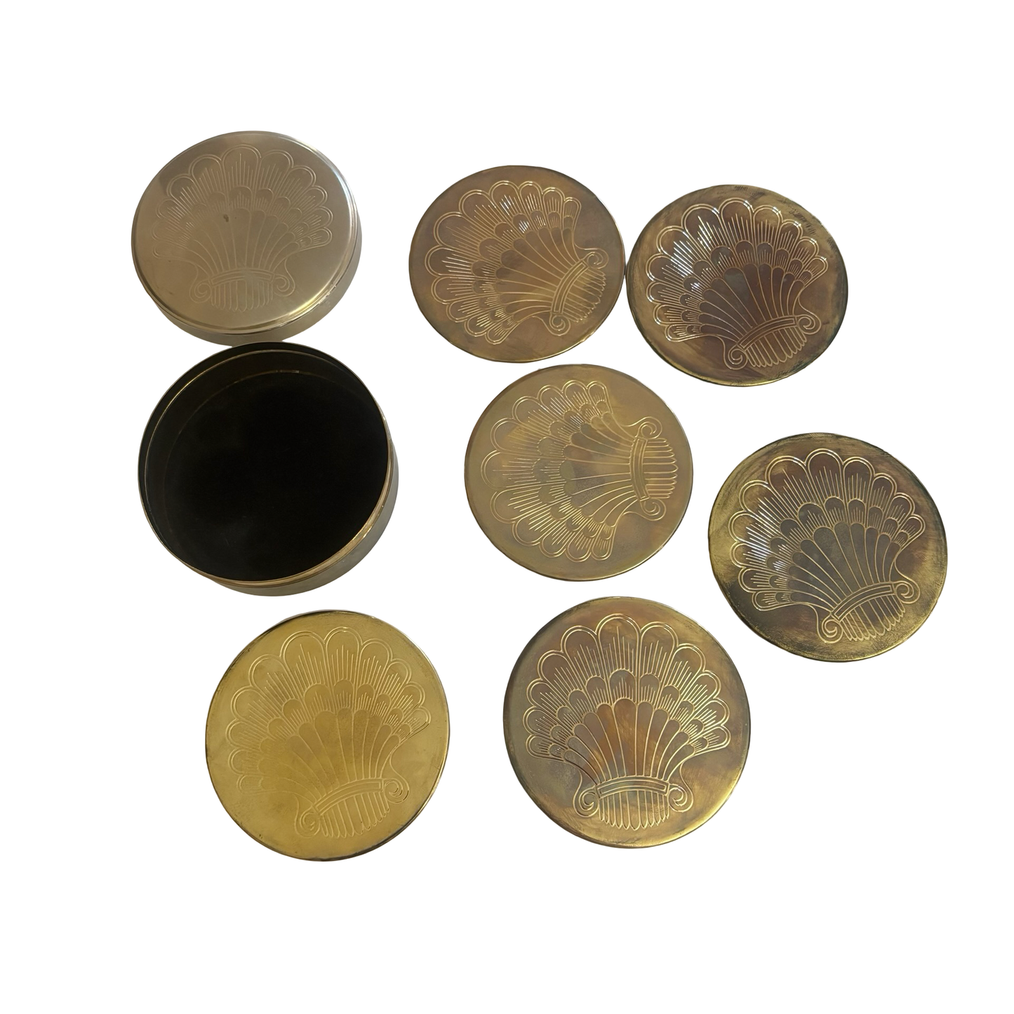Brass Plated Shell Coaster Set of Six in Box