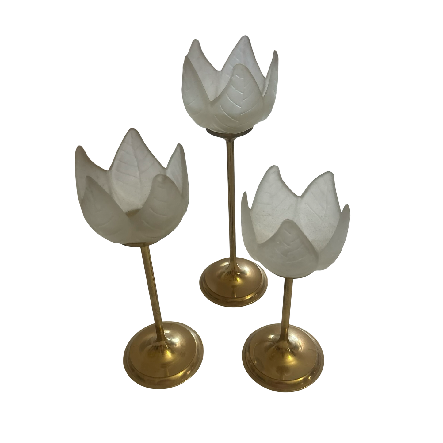 Set of Three Tulip Brass Votive Holders