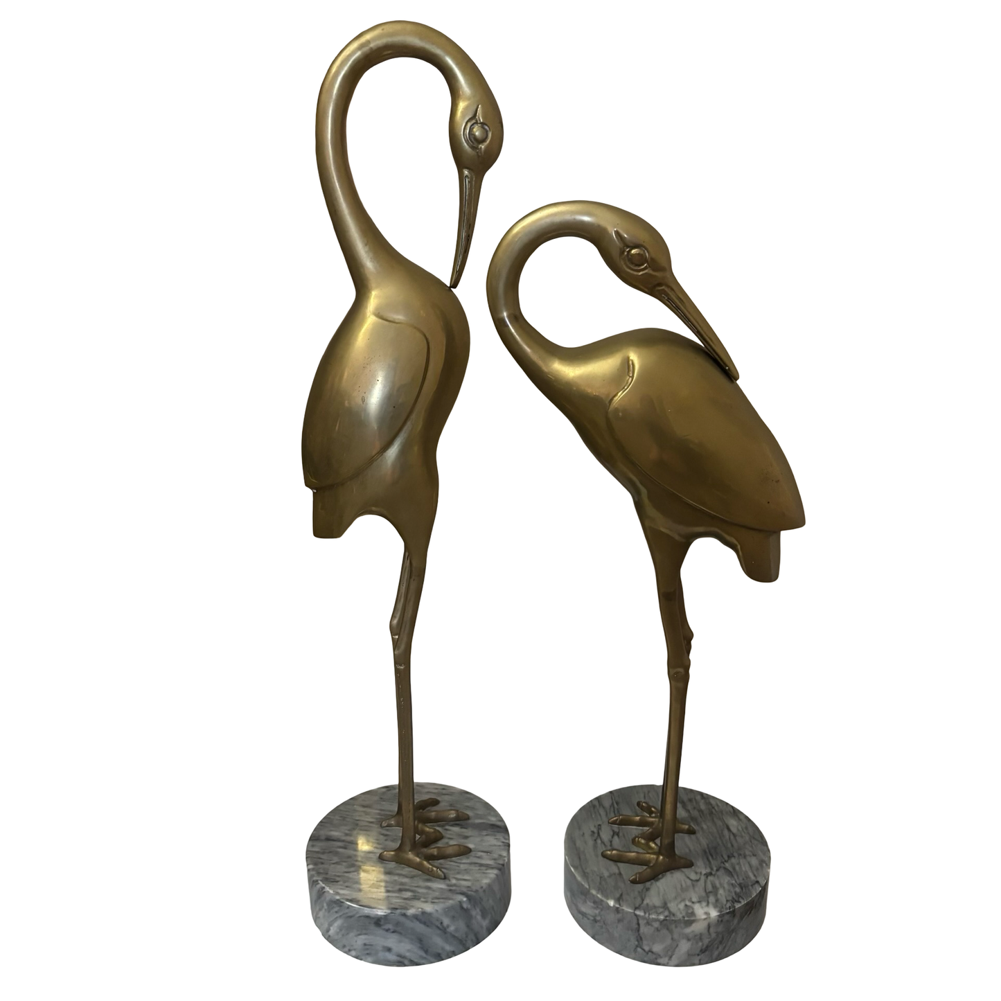 (Local Pickup Only) Large Brass Crane Pair Mounted on Gray Marble