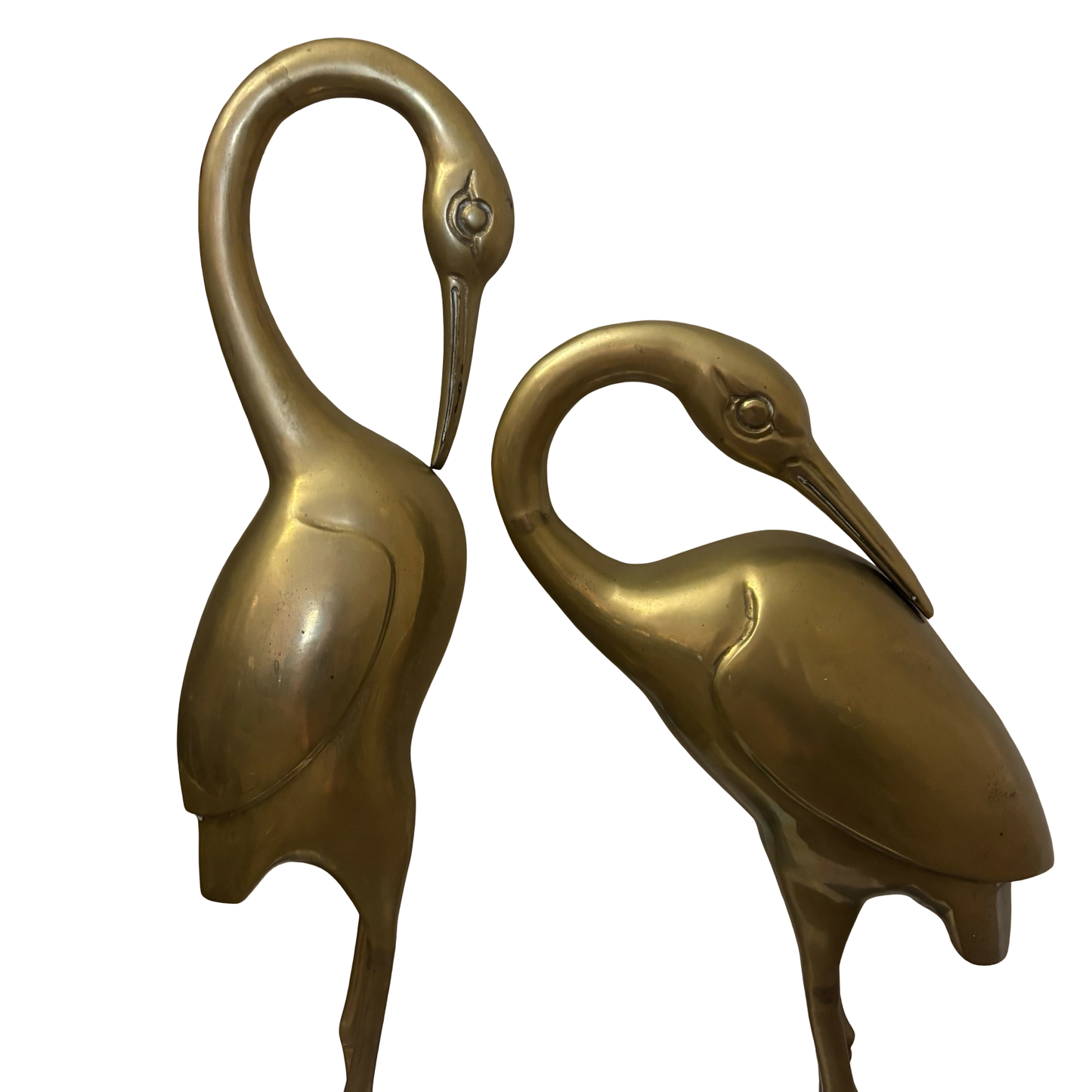 (Local Pickup Only) Large Brass Crane Pair Mounted on Gray Marble