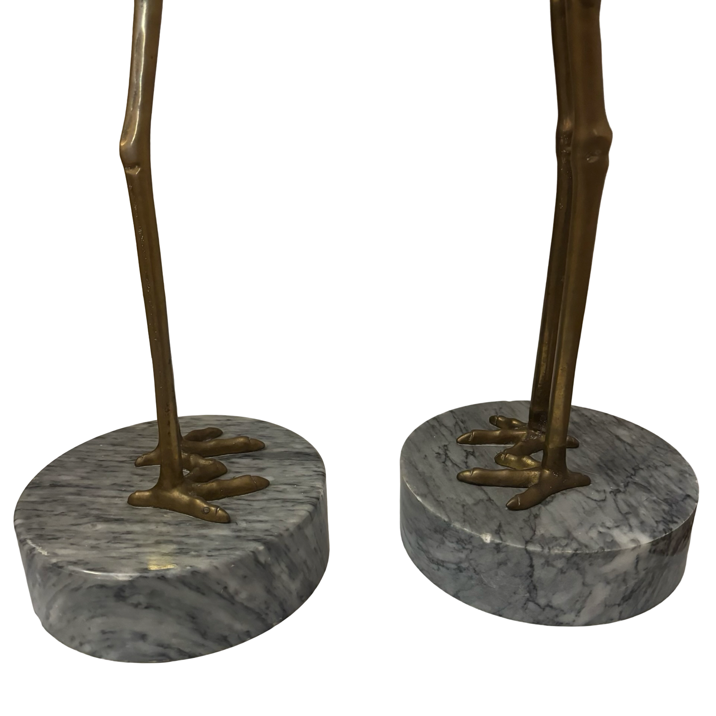 (Local Pickup Only) Large Brass Crane Pair Mounted on Gray Marble