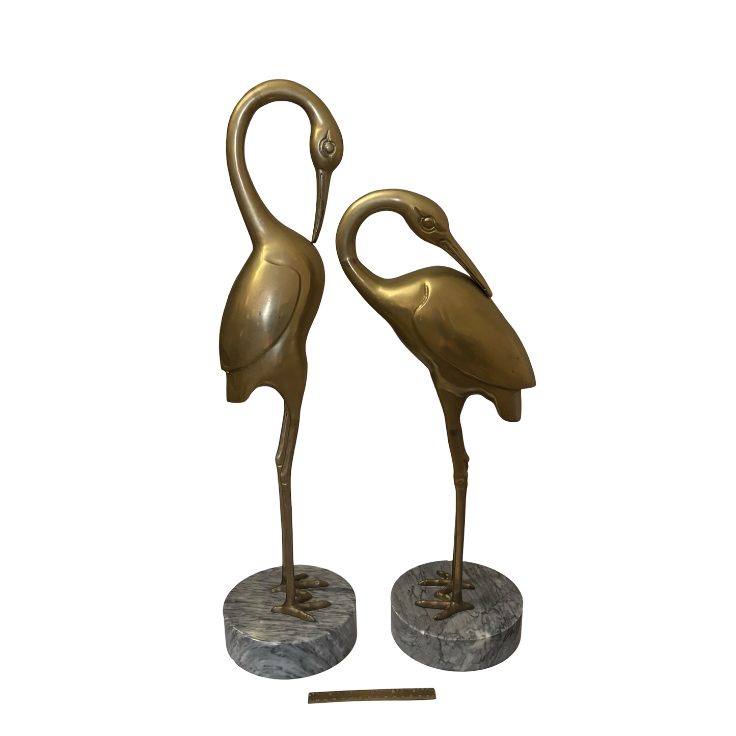 (Local Pickup Only) Large Brass Crane Pair Mounted on Gray Marble
