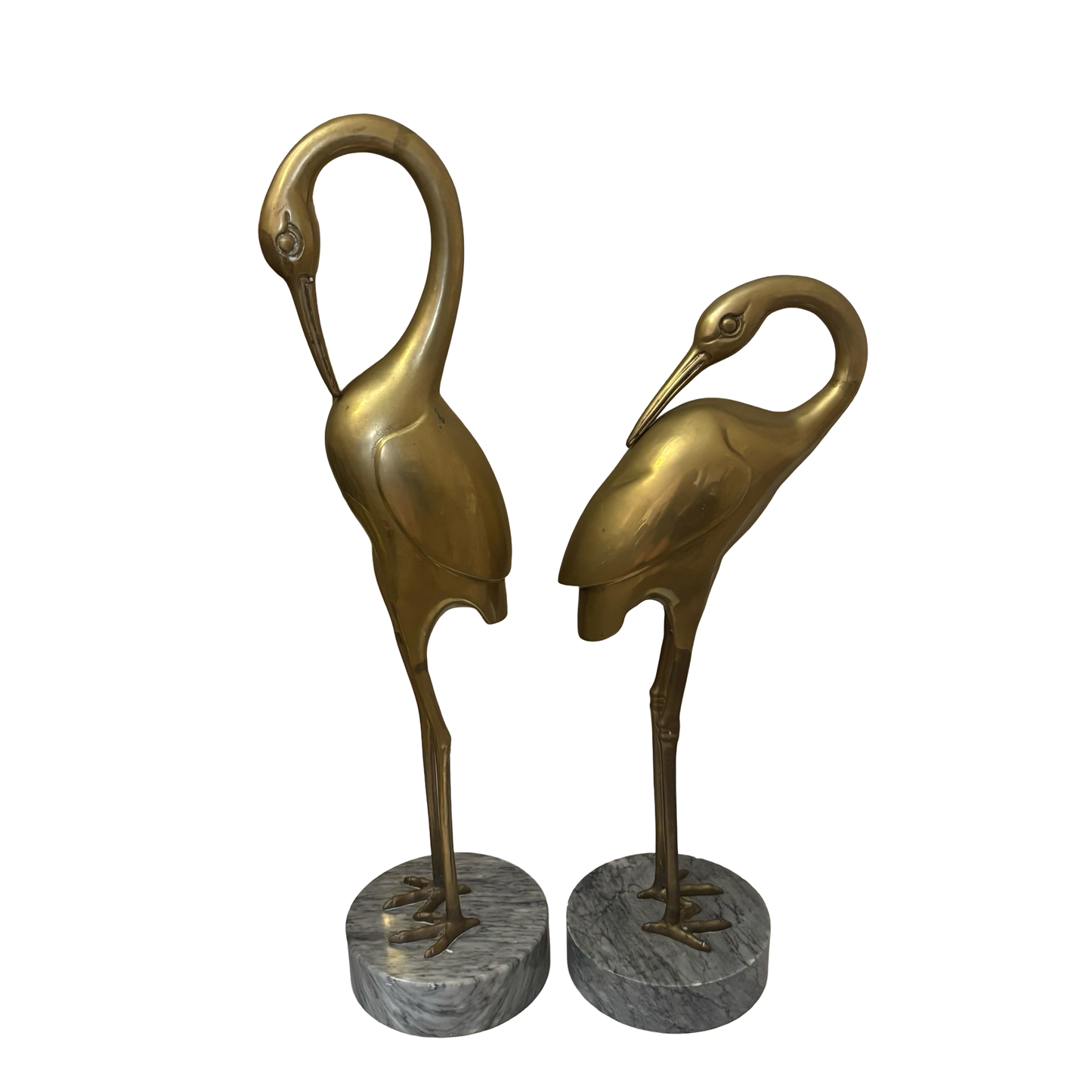 (Local Pickup Only) Large Brass Crane Pair Mounted on Gray Marble