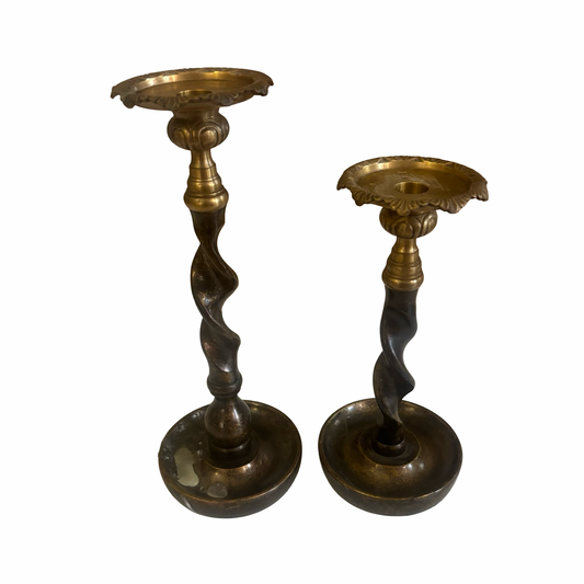 Maitland Smith Twisted Barley Burnished Brass Candlestick Duo