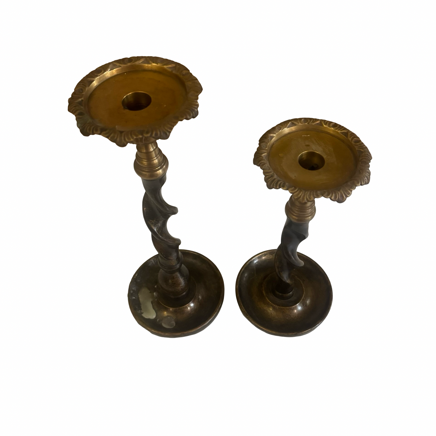 Maitland Smith Twisted Barley Burnished Brass Candlestick Duo