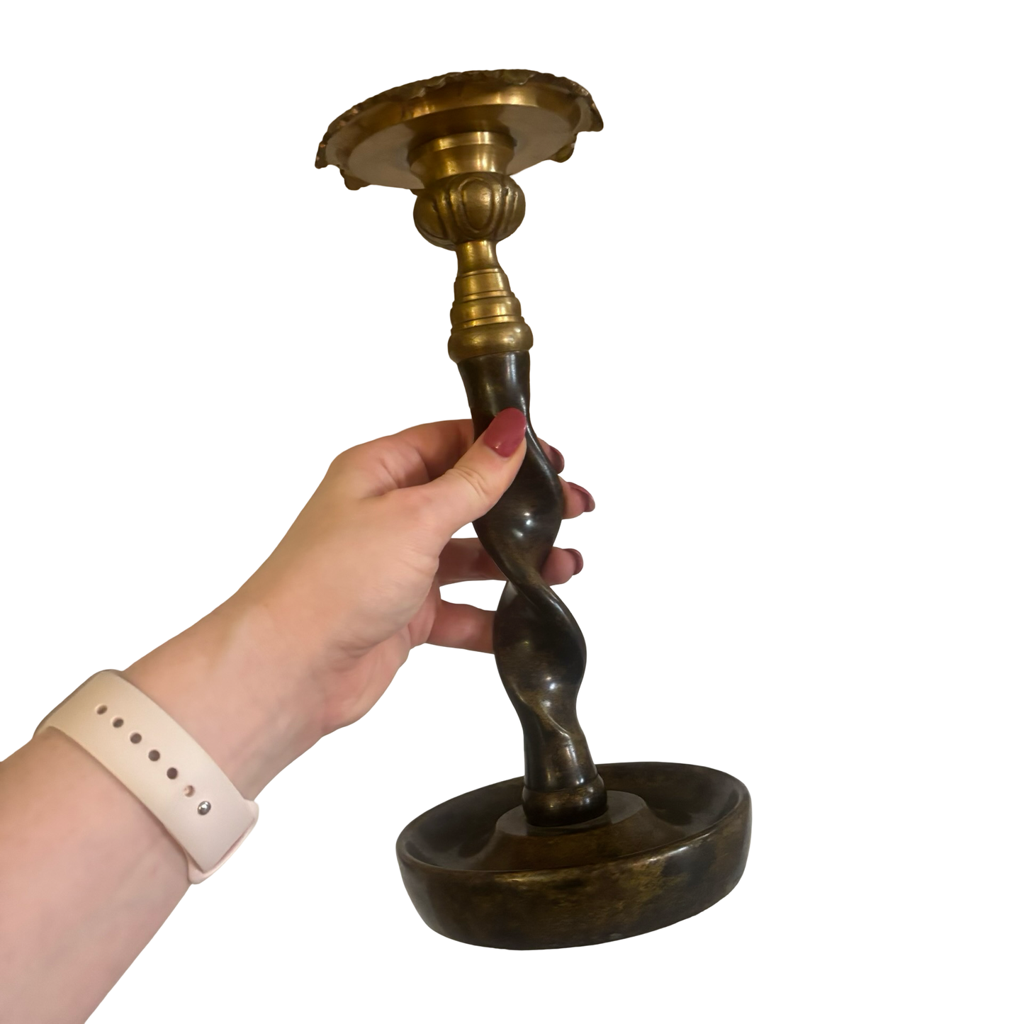 Maitland Smith Twisted Barley Burnished Brass Candlestick Duo