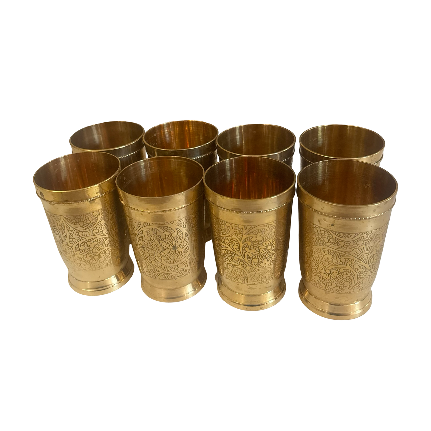 Eight Engraved Brass Cups