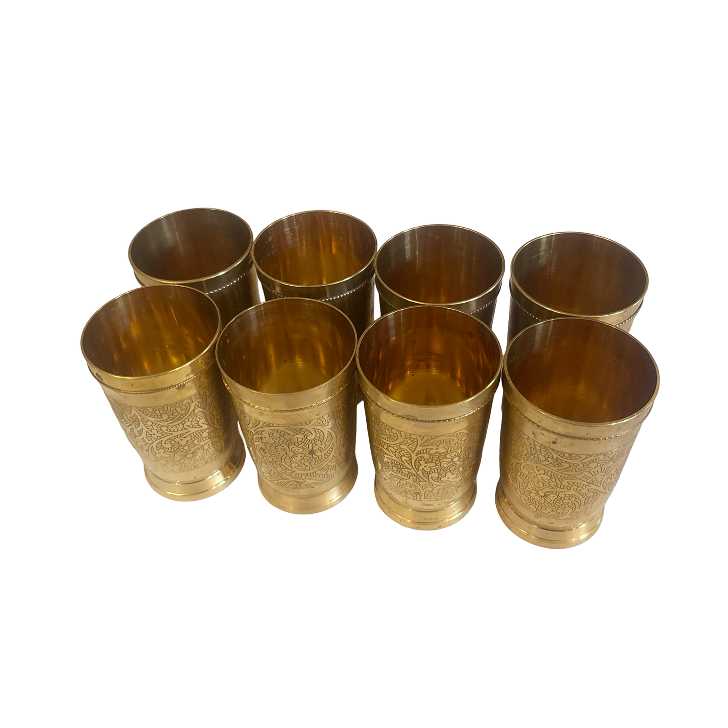 Eight Engraved Brass Cups